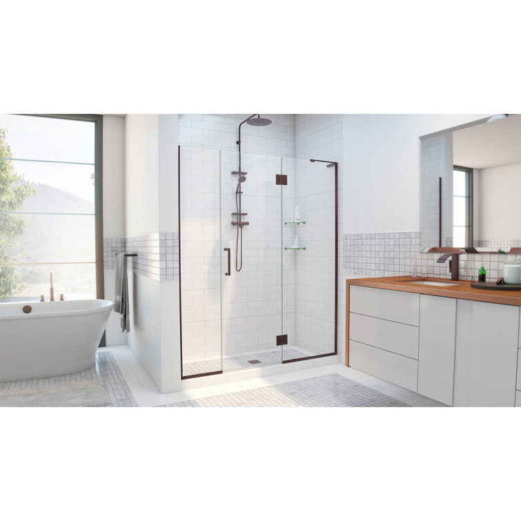 Unidoor-X 68" Black Frameless Hinged Shower Door with Clear Glass