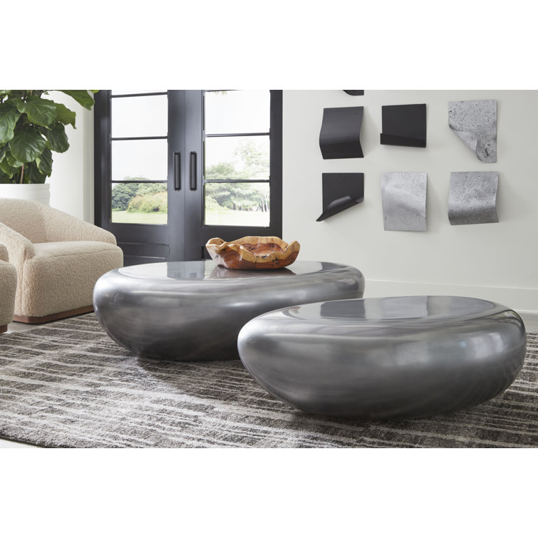 Liquid Silver Oval Acrylic and Wood Coffee Table
