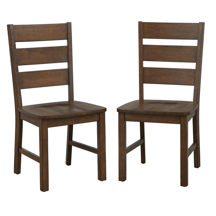 Antique Walnut Solid Wood Ladder Back Dining Chairs, Set of 2