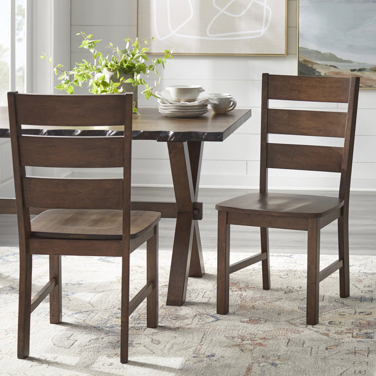 Antique Walnut Solid Wood Ladder Back Dining Chairs, Set of 2