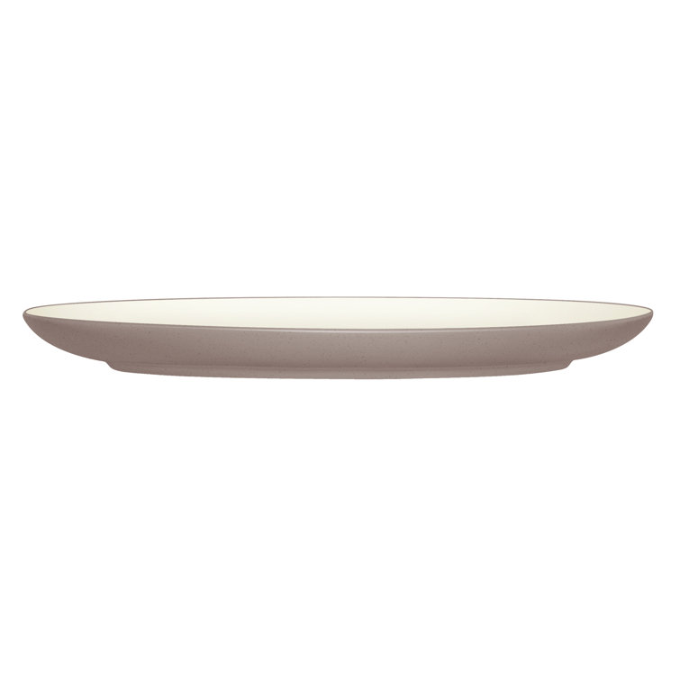 White Ceramic Oval Serving Platter with Trim Embellishment