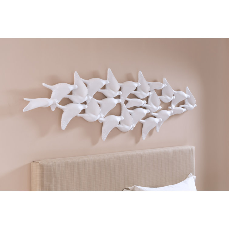 Matte White Resin Flock of Birds Wall Art
