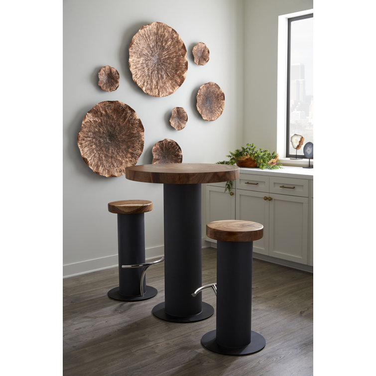 Modern Chamcha Wood & Concrete Round Bar Table in Gray/Brown