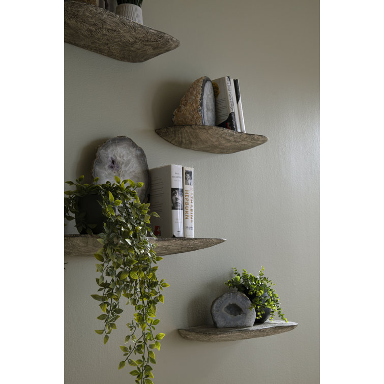 Small Gray Stone Wood Floating Wall Shelf