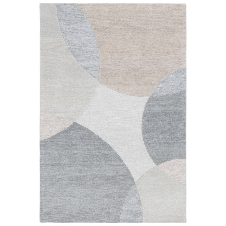 Ivory and Gray Hand-Tufted Wool Geometric 6' x 9' Rug