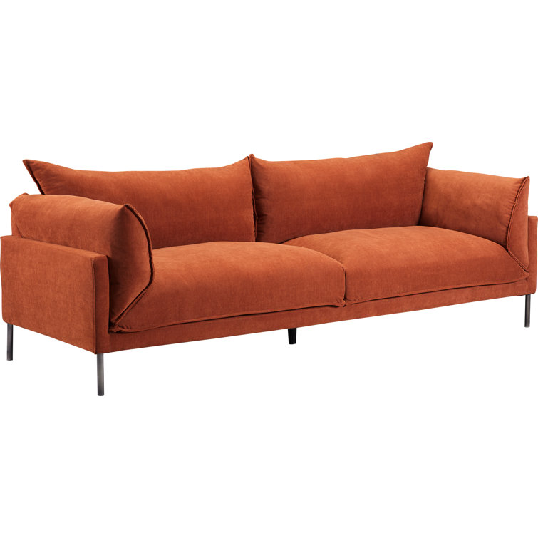 Burnt Auburn Polyester Upholstered Sofa with Solid Wood Frame
