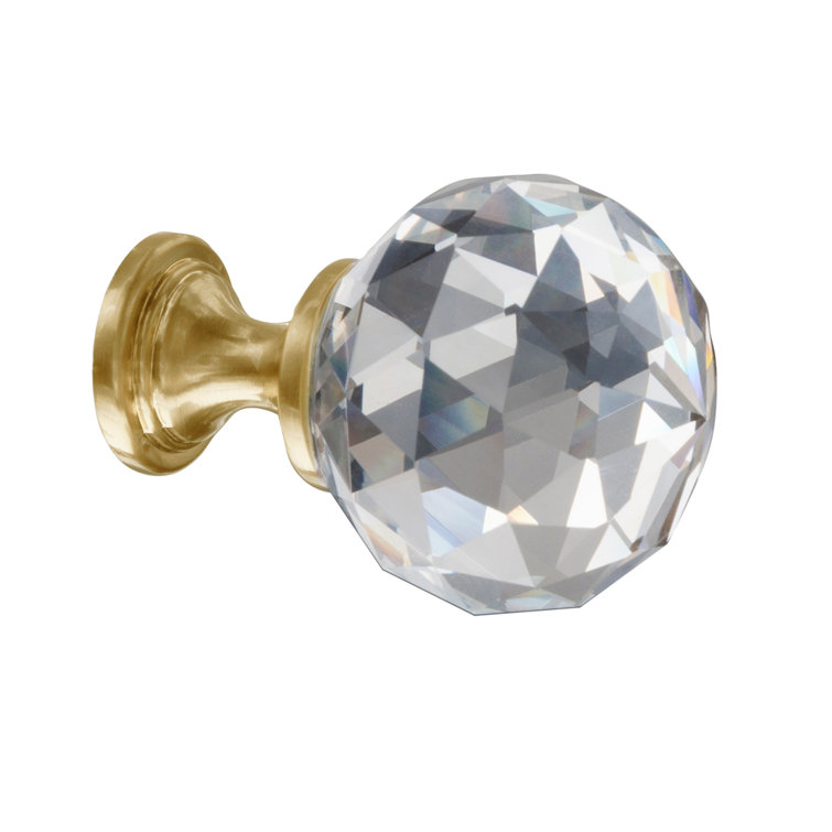 1.1" Round Faceted Glass and Brass Cabinet Knob
