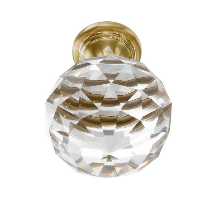 1.1" Round Faceted Glass and Brass Cabinet Knob