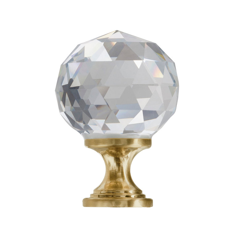 1.1" Round Faceted Glass and Brass Cabinet Knob