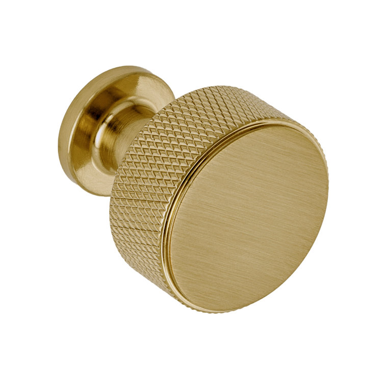 Satin Brass Round Knurled Cabinet Knob with Mounting Hardware