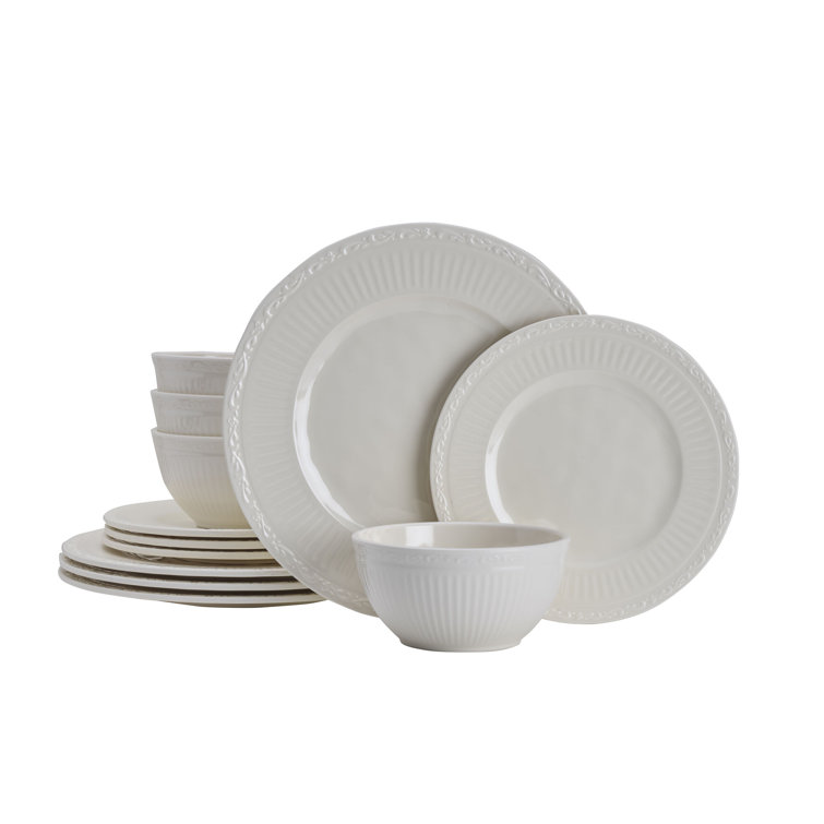 Cream Melamine 12-Piece Dinnerware Set, Service for 4