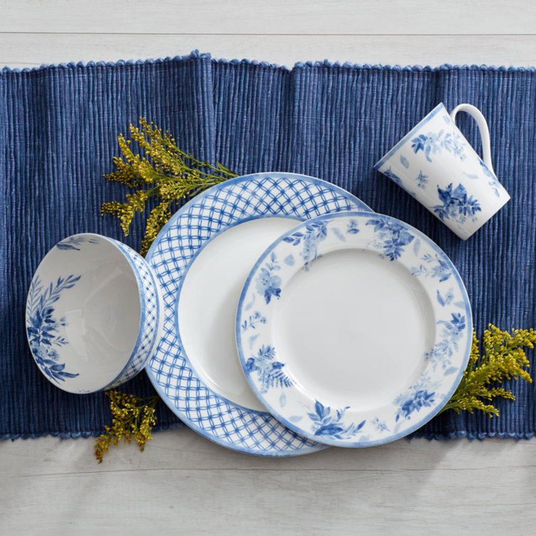 Kiley 16-Piece Blue and White Porcelain Dinnerware Set, Service for 4