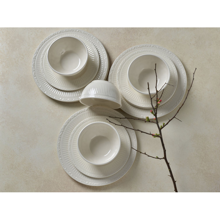 Cream Melamine 12-Piece Dinnerware Set, Service for 4