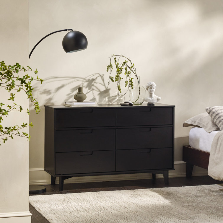 Black Pine Mid-Century Modern 6-Drawer Dresser
