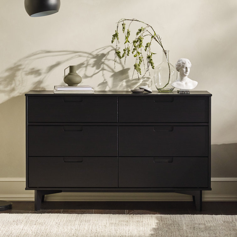 Black Pine Mid-Century Modern 6-Drawer Dresser