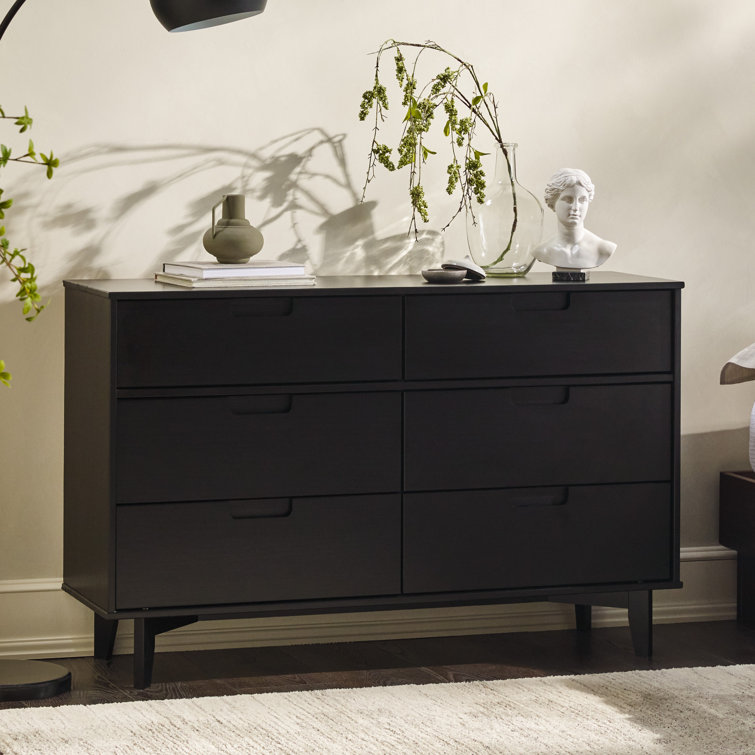 Black Pine Mid-Century Modern 6-Drawer Dresser