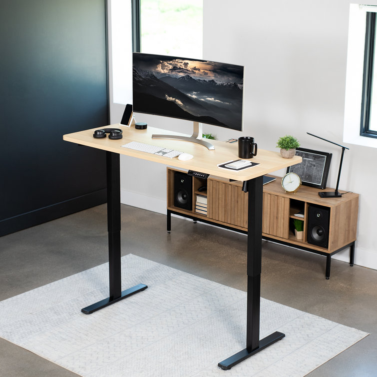 Light Wood and Black Adjustable Height Standing Desk