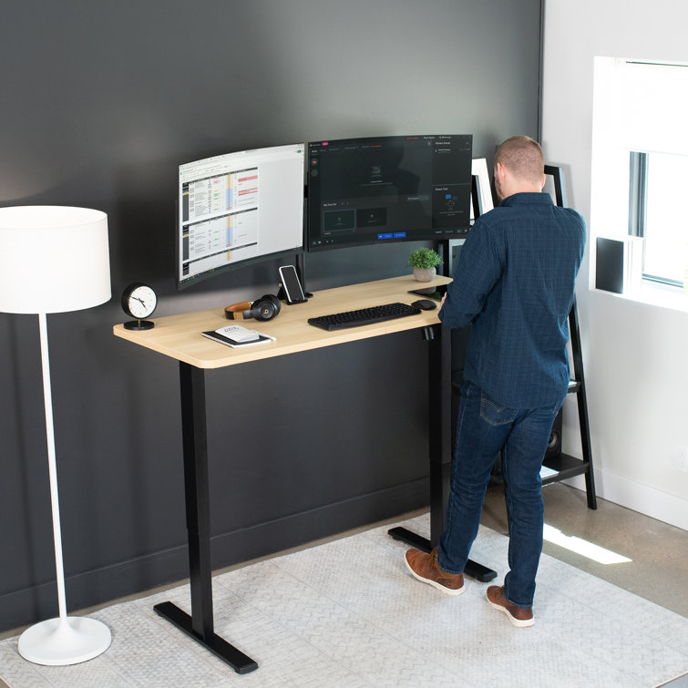 Light Wood and Black Adjustable Height Standing Desk