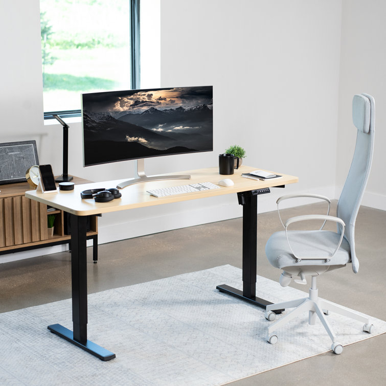 Light Wood and Black Adjustable Height Standing Desk