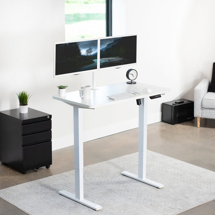 White Adjustable Height Electric Standing Desk with Memory Presets