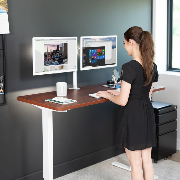 Dark Walnut and White Adjustable Height Standing Desk