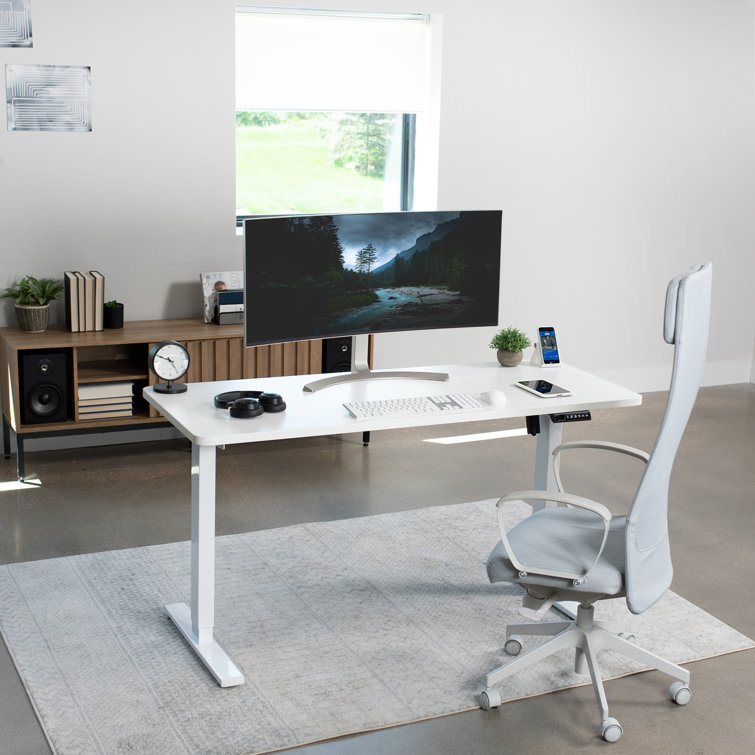 Luxe Electric White 60" Adjustable Standing Desk with Memory Presets