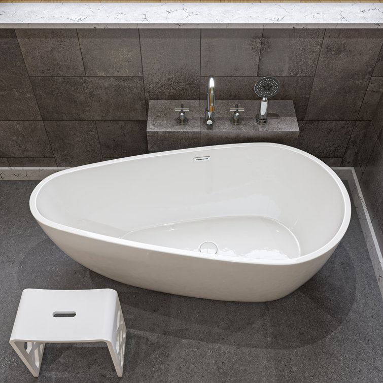 59'' White Freestanding Acrylic Soaking Bathtub