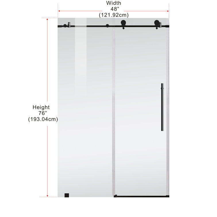 Matte Black Frameless Sliding Shower Door with Heavy-Duty Hinges