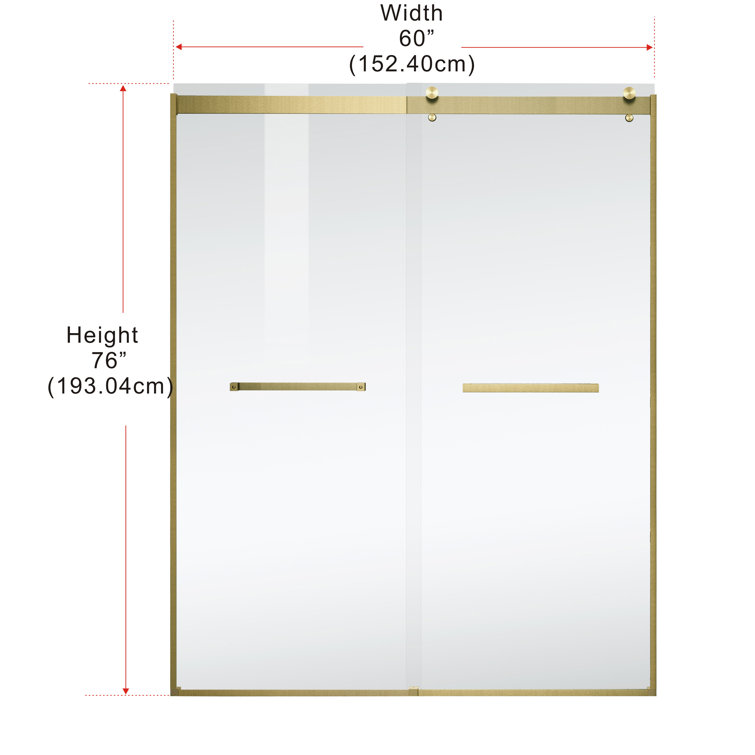 60" Frameless Double Sliding Shower Door in Brushed Gold