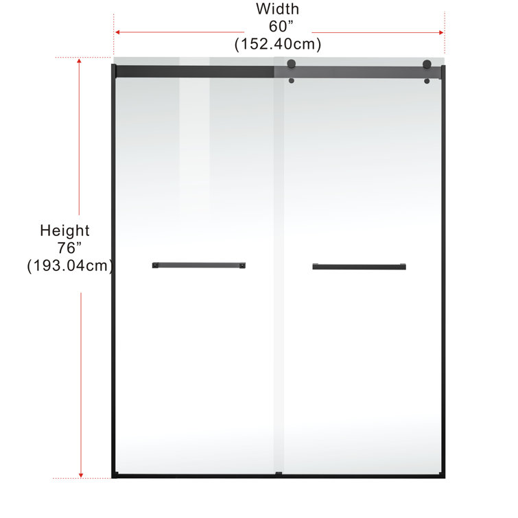 Matte Black Frameless Double Sliding Shower Door, 60 x 76 in