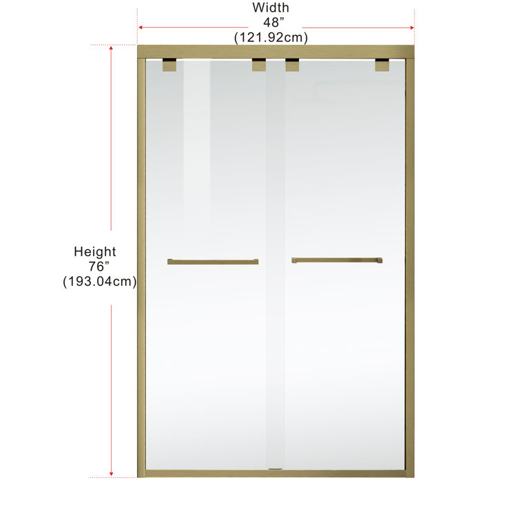 Brushed Gold Frameless Double Sliding Shower Door, 48 x 76 in