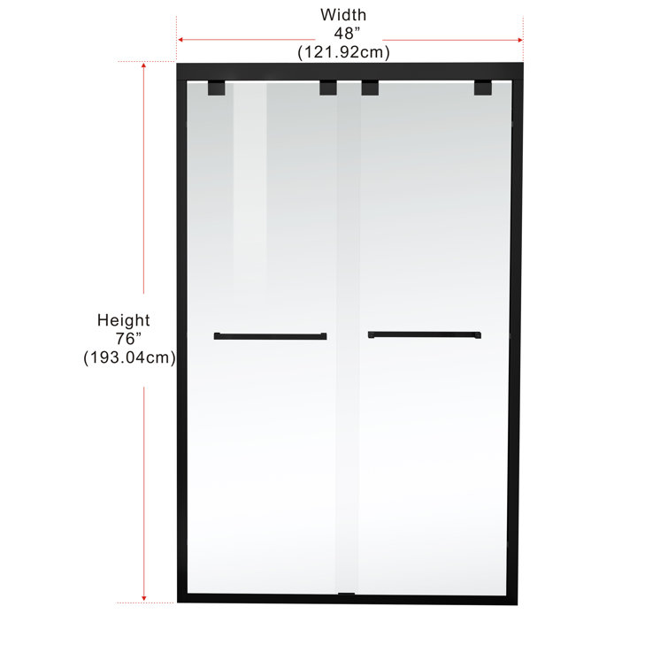 Matte Black 48" Double Sliding Semi-Frameless Shower Door