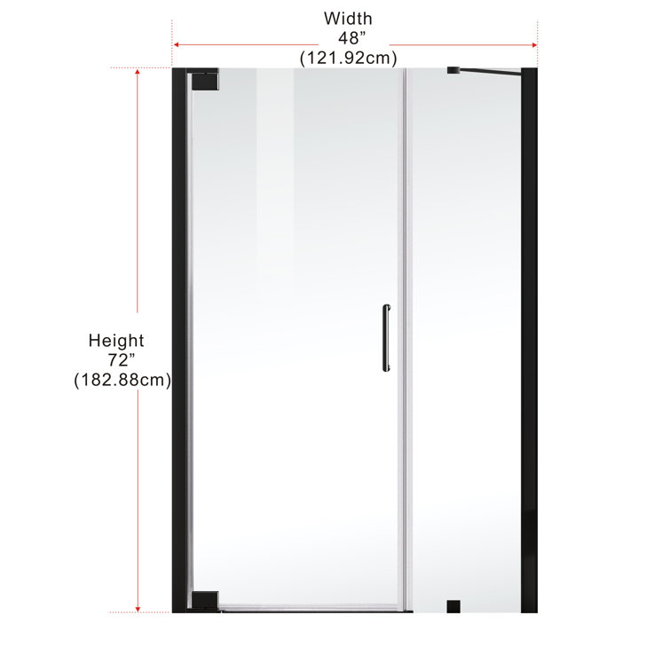 Matte Black 48 x 72 in. Semi-Frameless Hinged Shower Door