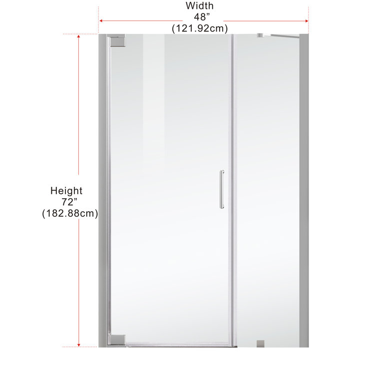 Elegant Chrome 48 x 72 Semi-Frameless Hinged Shower Door