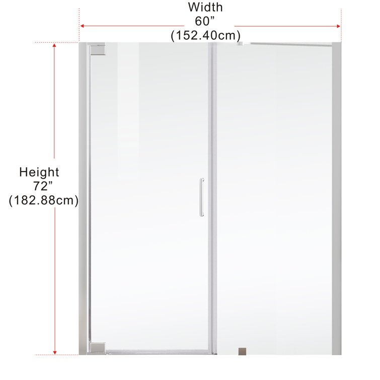 60 x 72 Polished Chrome Semi-Frameless Hinged Shower Door