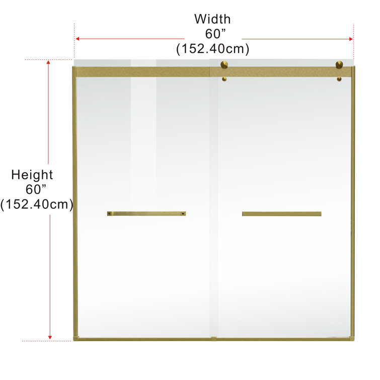 Gold Frameless Double Sliding Tub Door with Adjustable Width