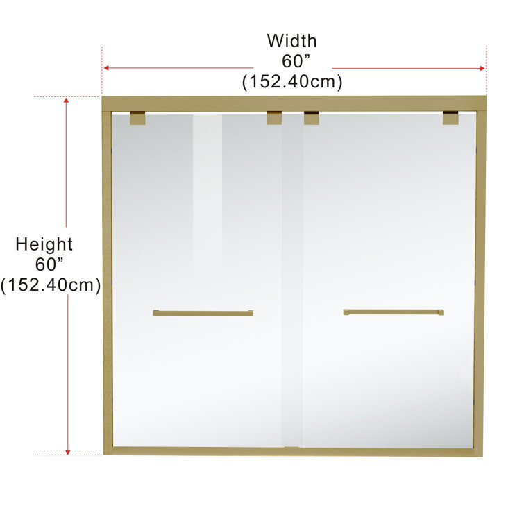60" Brushed Gold Semi-Frameless Double Sliding Tub Door