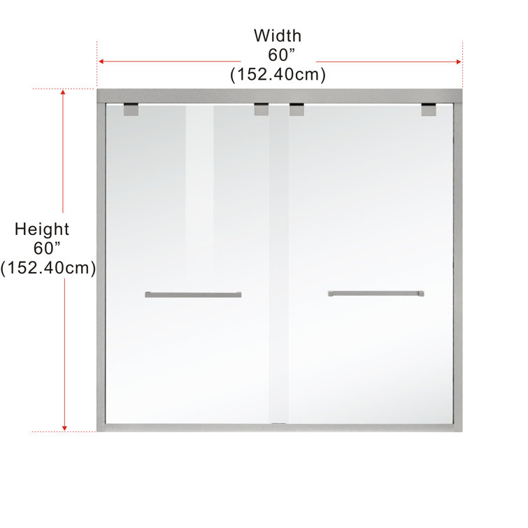 60" Brushed Nickel Double Sliding Semi-Frameless Tub Door