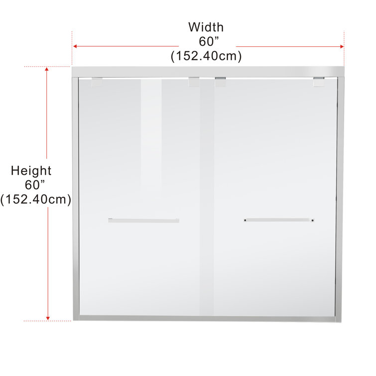 60" Polished Chrome Double Sliding Semi-Frameless Tub Door
