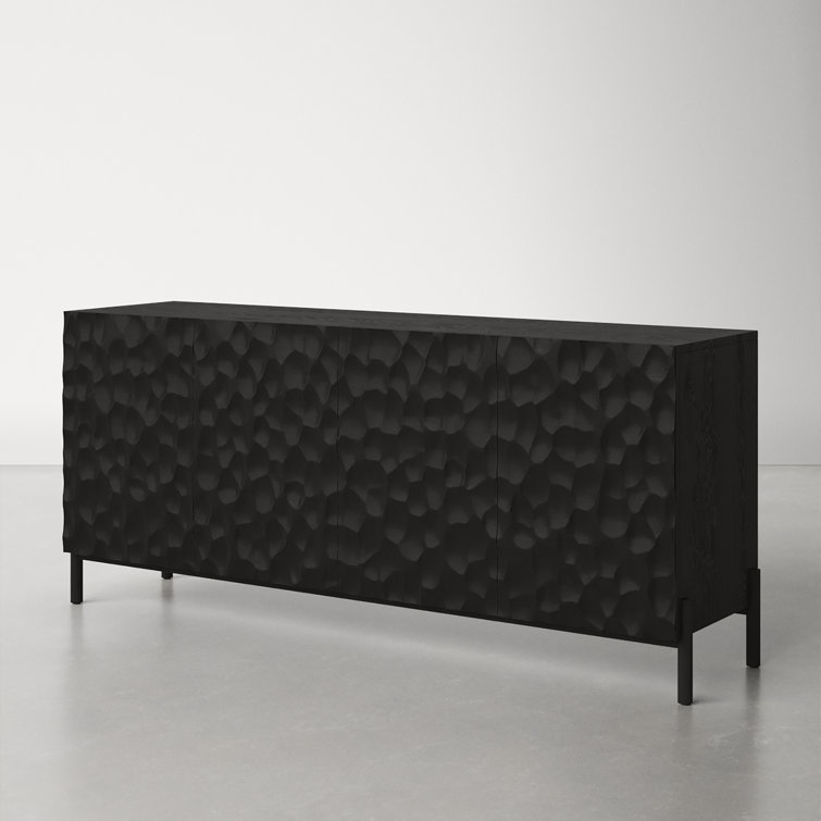 Fife 71'' Black Solid Wood Sideboard with Hand-Chiseled Doors