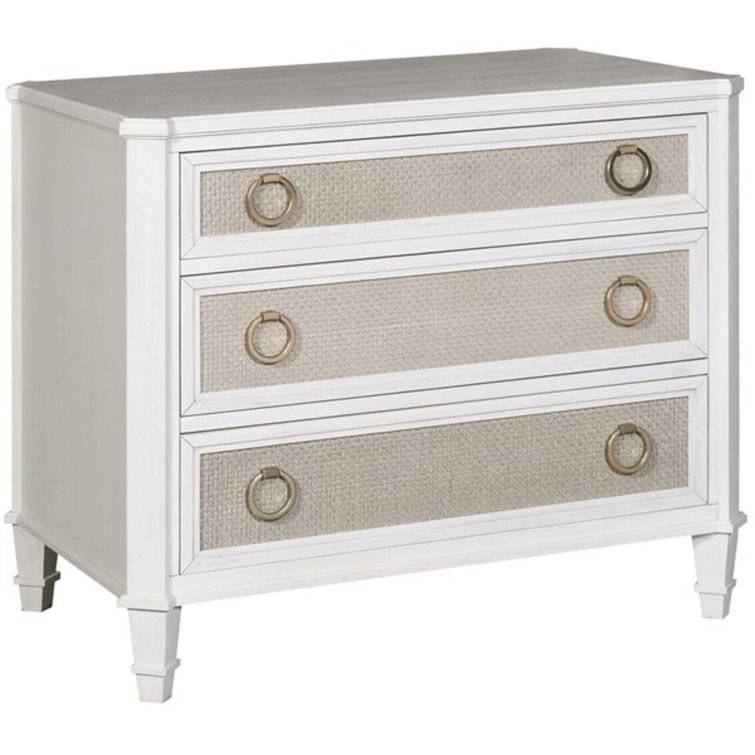 White and Beige Solid Wood 3-Drawer Nightstand