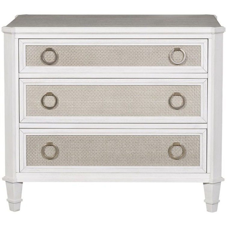 White and Beige Solid Wood 3-Drawer Nightstand