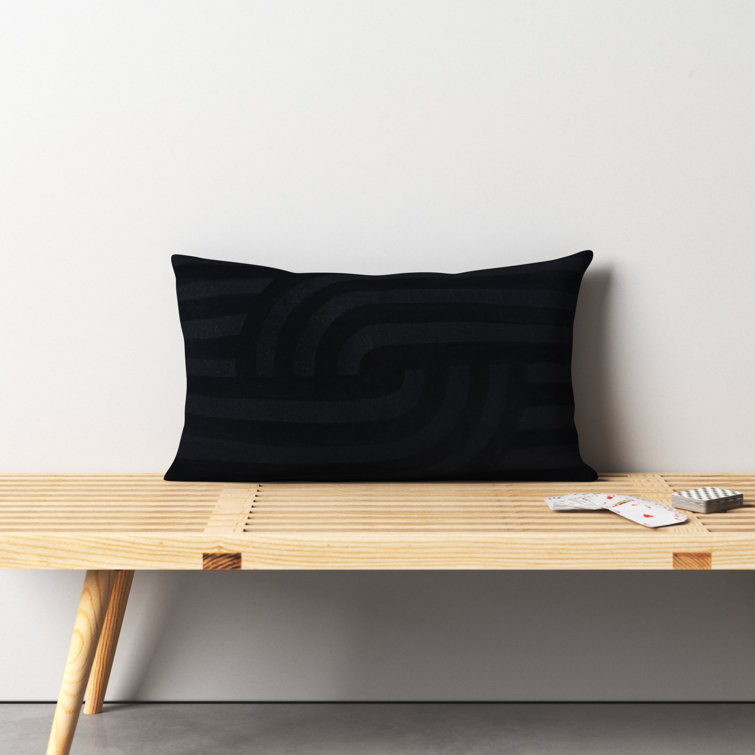 Black Embroidered Cotton Lumbar Throw Pillow Set