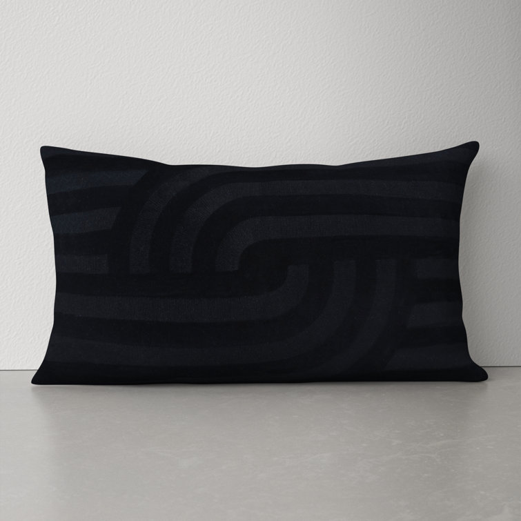 Black Embroidered Cotton Lumbar Throw Pillow Set