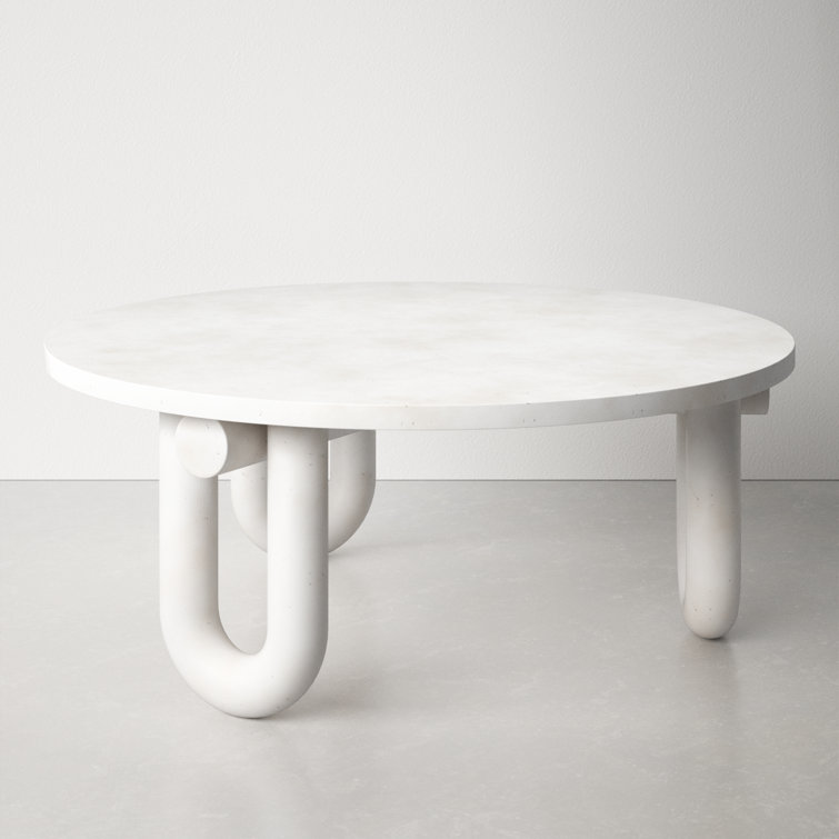 Round White Concrete Three-Leg Coffee Table
