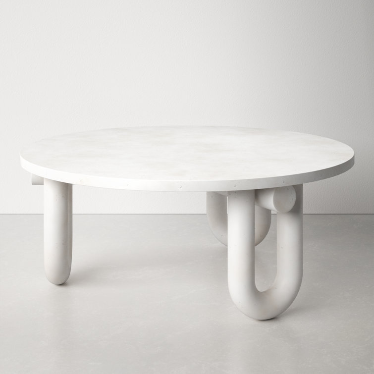 Round White Concrete Three-Leg Coffee Table