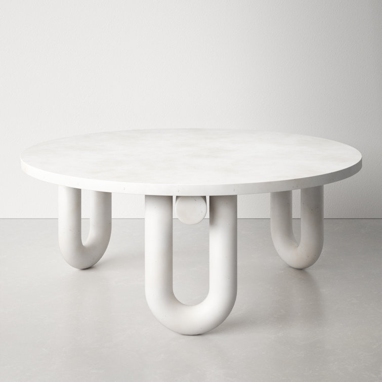 Round White Concrete Three-Leg Coffee Table