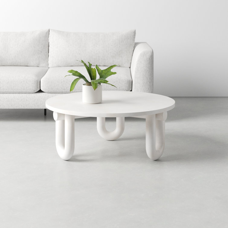 Round White Concrete Three-Leg Coffee Table