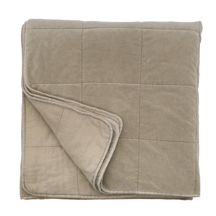 Natural Cotton Velvet Queen Bedspread with Quilted Pattern