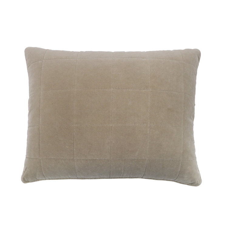 Taupe Rectangular Cotton and Polyester Big Pillow with Ruched Flange Edge